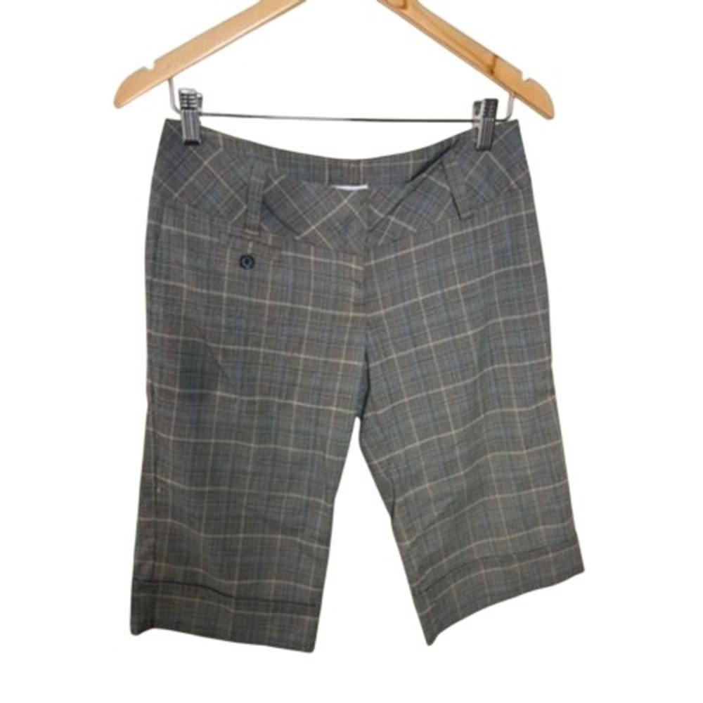 Charlotte Russe Grey Plaid Bermuda Shorts Women Size 5 Cuffed Y2K Glen Check